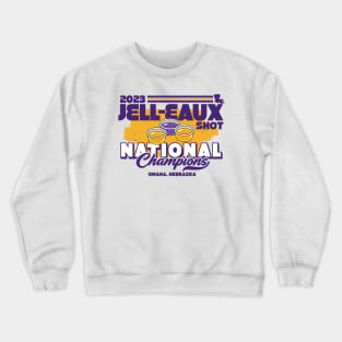 Jelleaux Shot National Champions 2023 Omaha Purple and Gold Crewneck Sweatshirt